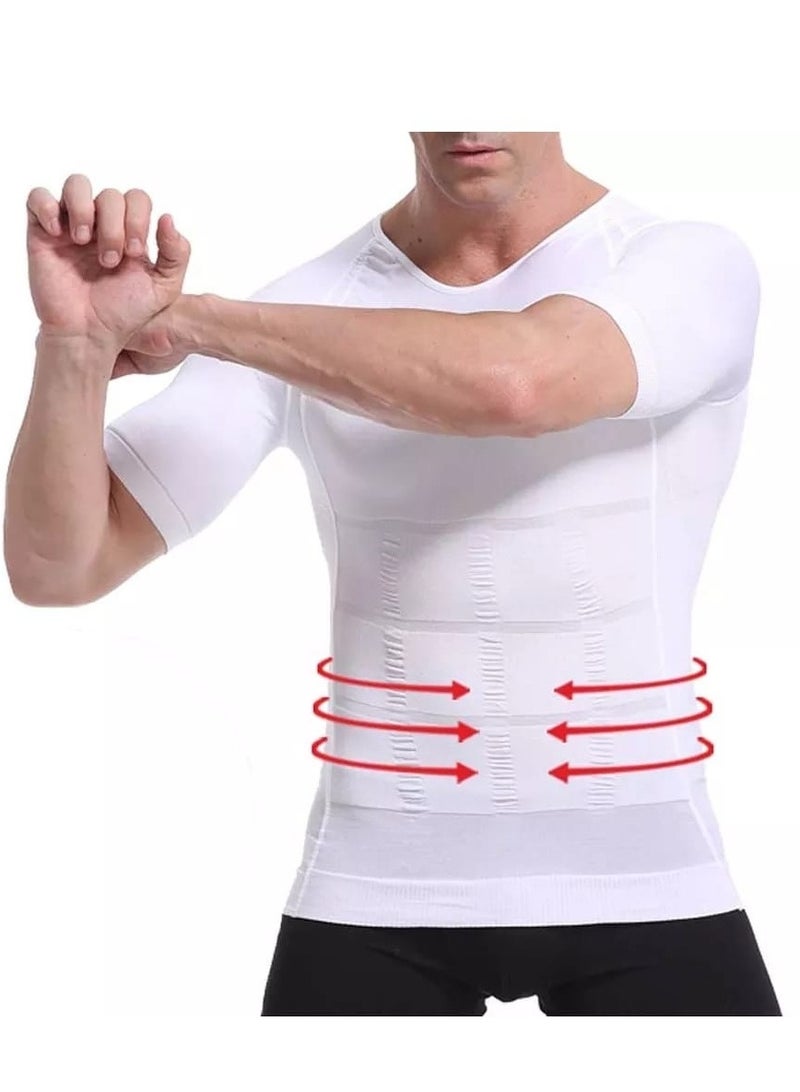 Men's slimming corset to conceal gynecomastia, posture support corset to tighten and shape the abdomen and chest, white, 2 pieces - Image 5